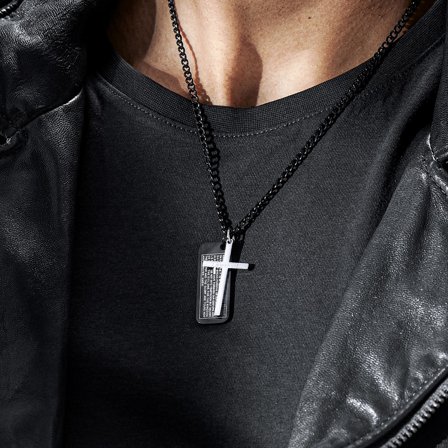 Icarus Rowan Halsband med Stålkors & Svart ID-bricka för män - Dogtag Halskedjor