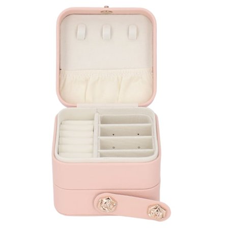 Smykkeæske Pink Bærbar Multi Layer PU Læder Smykke Rejsetaske til Hjem Ring Øreringe Halskæde