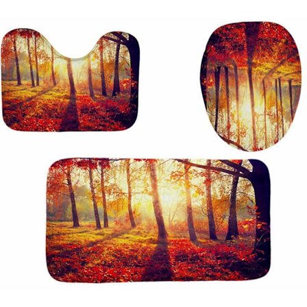 4 kpl kylpyhuoneen sisustussarja Metsähuoneen aurinkokuvioinen wc-kylpymattokansisetti Vedenpitävä suihkuverho