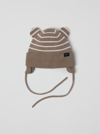 Polarn O. Pyret Stickad mössa med öron randig - 48 - 50 - barnkläder - beige