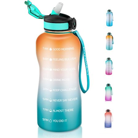 2,2-liters vattenflaska, BPA-fri, 2,2 l, drickflaska med sugrör och tidsmarkeringar, 2 200 ml, gymnastikflaska för sport, cykling, yoga, v