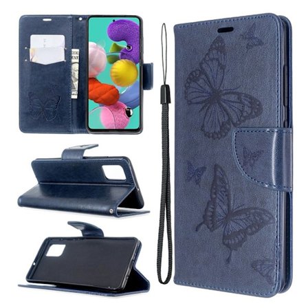 Butterfly Samsung Galaxy A51 nahkakotelo - Sininen