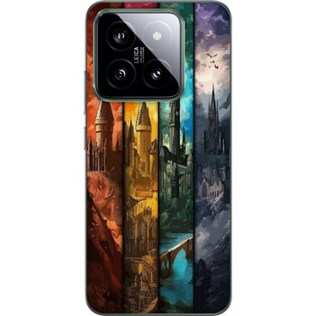 Yhteensopiva Puhelinkuori Xiaomi Xiaomi 14 Neljä taianomaista linnaa eri elementtiväreissä, eeppinen fantasiataide tulen veden ilman ja pimeyden yk
