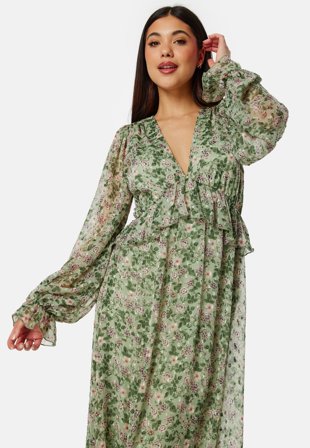 Bubbleroom Occasion Frill L/S Chiffon Midi Dress Klær