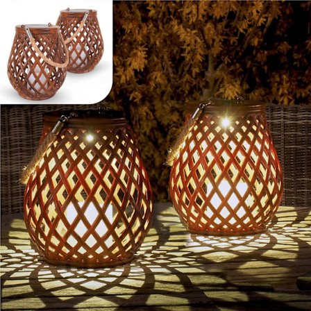 2 kpl Ulkokäyttöön tarkoitettuja aurinkokennovaloja - Rattan-efekti LED-valot - 0,2W IP55 - 21*17 cm - puutarhaan, patiolle ja parvekkeelle