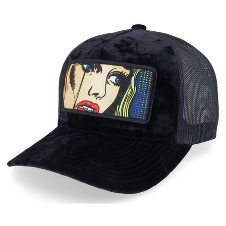 Calza Pennello - Svart trucker Keps - Crying Girl Pop Art Velvet Black A-Frame Trucker @ Hatstore