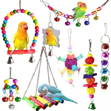 8 st Bird Budgie Parakeet Toys, ESRISE Hängande Be