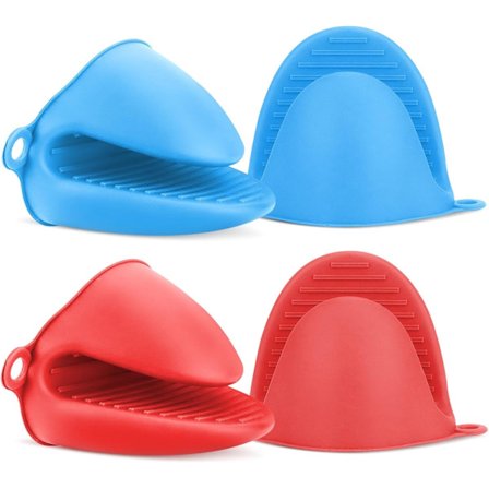 Mini Silikon Grytlappar, 2 Par Värmebeständiga Grepphandskar, Termiska Grytunderlägg för Matlagning och Bakning i Köket (Röd och Blå)