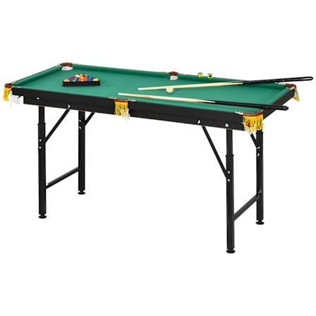 Poolbord 4,6 Fod Foldbart 140 X 60 X 55-75 Cm Bordbillard Med Tilbehør, Trekant, 2 Køer, 16 Bolde Til Ungdom, Voksne, Stål, Grøn