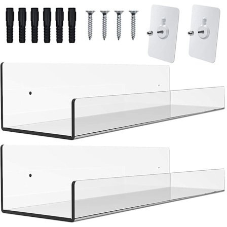 2 Pak 38 cm Akryl Usynlige Flydende Hylder til Børneværelse, Moderne Vægmonterede Hylder til Legetøjsopbevaring, Klar af Acrylic CQ