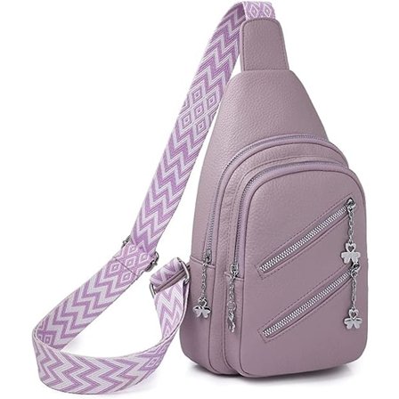 Sling taske til kvinder, Crossbody Fanny Packs PU læder Crossbody tasker Brysttaske Flere lommer Bæltetaske Pung med justerbar rem 30cm (Lilla)