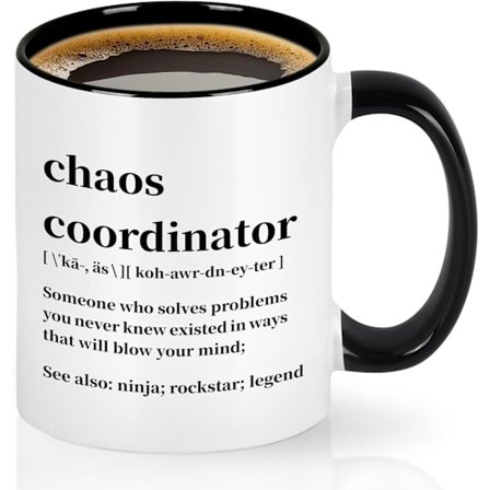 Keramisk Chaos Coordinator Kaffekrus - 350ml - Sjovt Kontorkrus, Motiverende for Problemløsere, Rockstar, Ninja og Legender