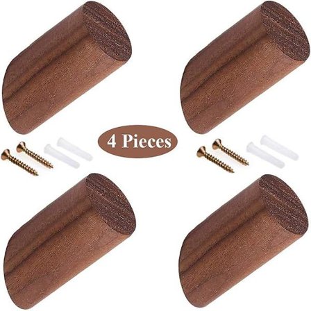 4 stk. naturlige træ knager, træ hat knager, træ knager, naturlige massive valnød træ moderne håndlavede vægmonterede knager til væg, køkken