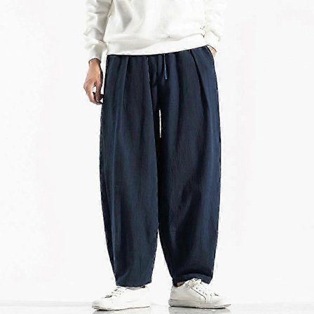 Herre Bomull og Lin Bukser Haremsbukser Løse Casual Strandbukser Vide Ben Stor Størrelse Japansk Streetwear Joggebukser Herre dark blue_YF_YF