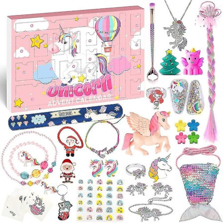 Enhjørning Julekalender Til Pige 2024, 24 Dages Nyhedsggaver, Enhjørning Tilbehør, Møntpung