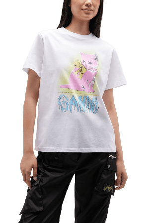 GANNI Basic Cotton Jersey Neon Kitty T-shirt T-shirts Dam Vit S