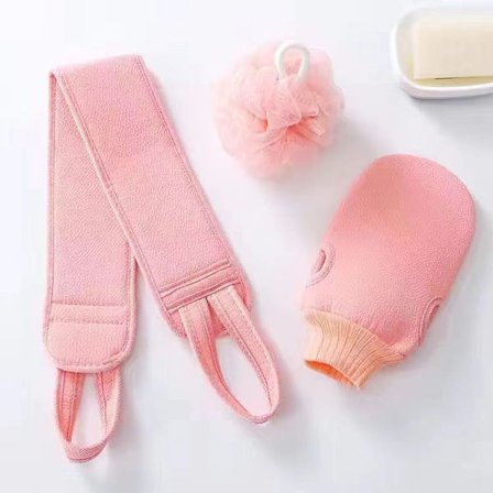 Exfolierande Duschbadhandskar Ryggskrubbset för Kropp, Ansikte, Dusch, Bad, Skrubb och Exfoliering (3-pack Rosa)
