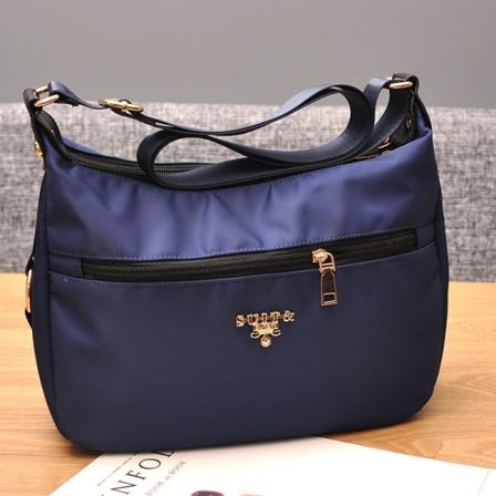 Damehåndveske Crossbody vannavstøtende stoff Enkel skulder Messenger Oxford Cloth Canvas med stor kapasitet Dark Blue