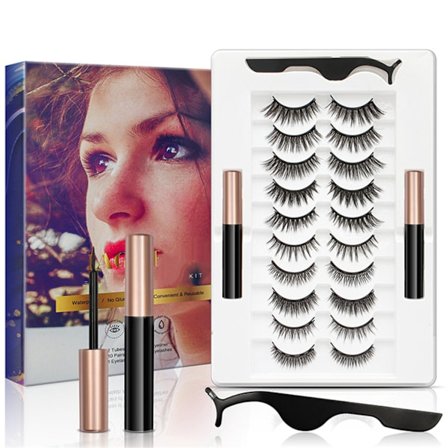 Magnetiske Øjenvipper Sæt, 10 Par Naturligt Udseende Falske Vipper med Eyeliner & Applikator, Ingen Lim Let Påføring, til Begyndere og Sensitiv