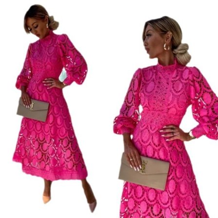 Kvinners fransk blondekjole med hullet krage