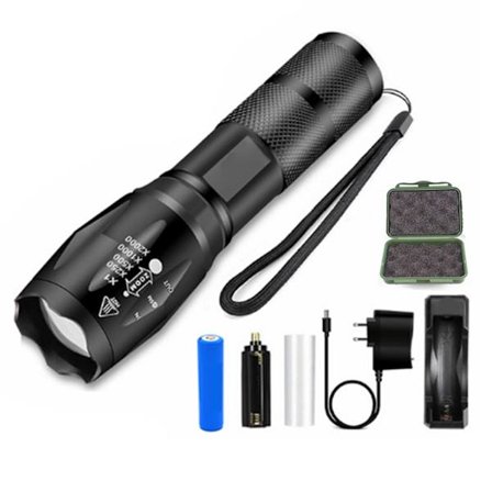 T6 LED Lommelyktsett med lader og batterirom Bærbar aluminiumslykt for utendørs bruk