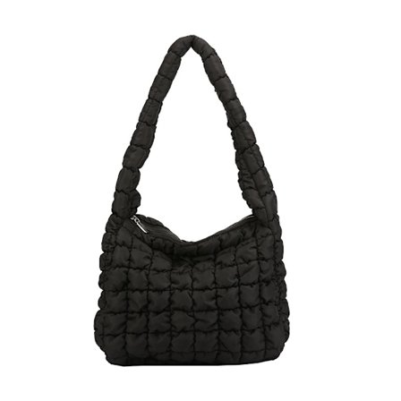 Naisten toppalaukku tikattu untuvapuuvillapehmuste Olkalaukku Suuri muhkea olkalaukku Talvinen crossbody-käsilaukku (MUSTA)