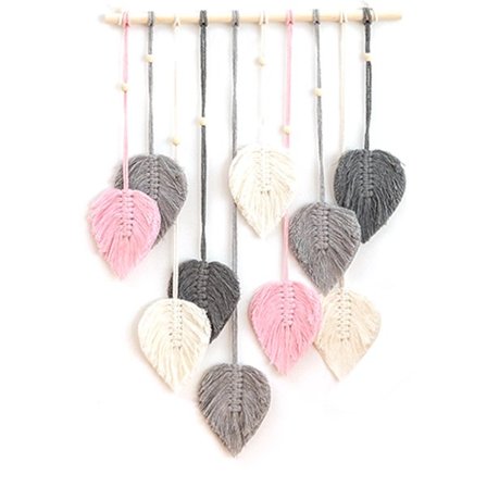 Håndvævet bomuldsreb blad tapet vægdekoration boheme stil vægkunst til stueindretning Grå