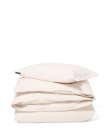 Lexington Stribet bomuldssatin sengesæt, beige/hvid