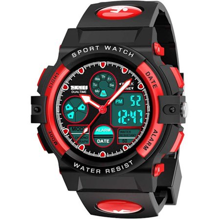 Barneklokke digital sport, vanntett sportsklokke for utendørs bruk for gutter og jenter, elektronisk analog kvartsklokke med