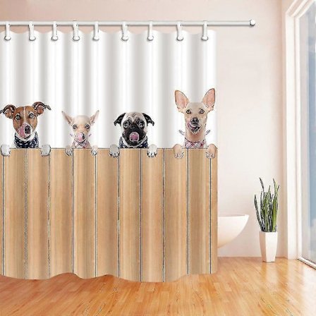 Røre ved tungen af hundene bag gelænderet Polyester Stof Badeværelse Bruseforhæng 160x180 cm