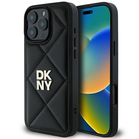 DKNY Quilted Stack Logo iPhone 16 Pro-etui - svart