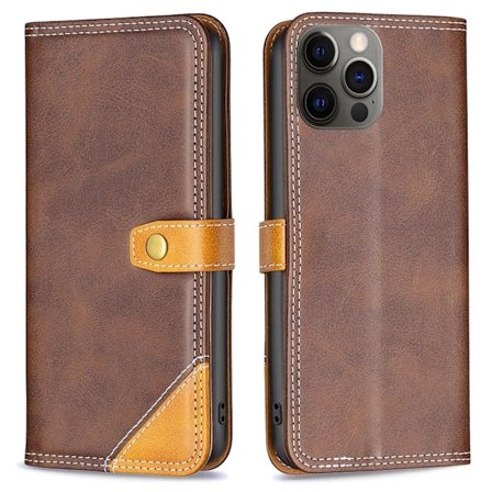 BINFEN tvåfärgat läder iPhone 12 / iPhone 12 Pro fodral - Brun