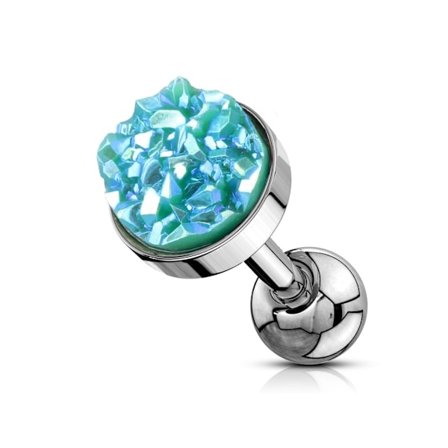 Tragus/Cartilage Piercing med 6 mm. Grön Druzy sten