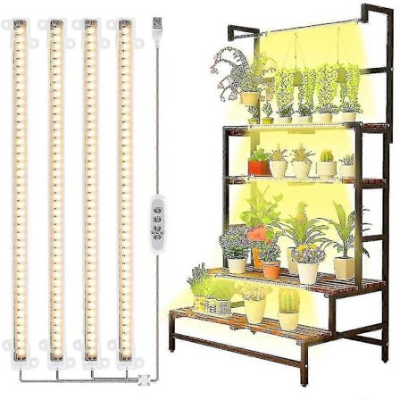 Indendørs plante LED vækstlys strimmel, sollys fuldspektrum 42-288 LED plantelys med automatisk timer til hylde hydroponiske sukkulenter - Perfet