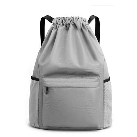 Ryggsäck med dragsko, vattentät ryggsäck med dragsko, med blixtlåsficka, träningsryggsäck med dragsko, simväska för män och kvinnor, 1-pack, grå