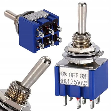 Vippebryter MTS-203 – On-Off-On, 6 Poler | 3A 250V, 6A 125V | for Lodding, 3 Posisjoner