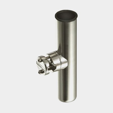 Spöhållare för båt (grabbräcke / reling), för 1 fiskespö, passar rör Ø22 - 25 mm, vinkelbar, rostfritt stål AISI 304, silver