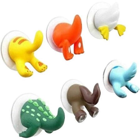 6-pakning Søte Tegneserie Dyrehalekroker, Sugekoppkroker, Perfekt Kjøkken, Bad