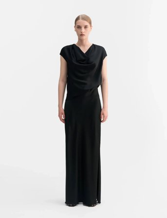 Ahlvar Gallery Hana Long Logo Satin Skirt - Black - L