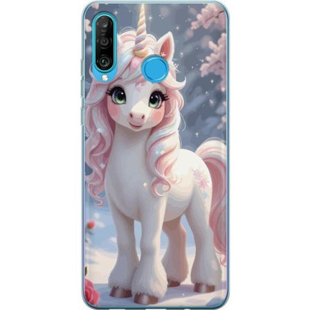 Kompatibel Mobilcover til Huawei P30 lite Minimalistisk glitchtypografi med teksten cute but psycho i neonlignende farveeffekt