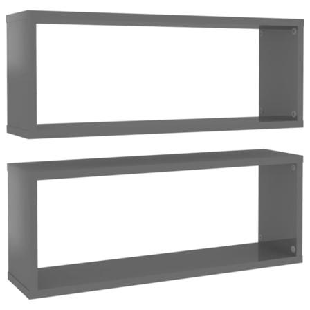 Vidaxl Vägghylla Kubformad 2 St Grå Högglans 60x15x23 Cm Spånski Grå
