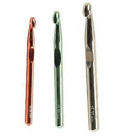 Set med 3 virknålar i aluminium 15 mm, 12 mm och 10 mm för tjockt garn, ergonomiskt handtag för artritiska händer, A