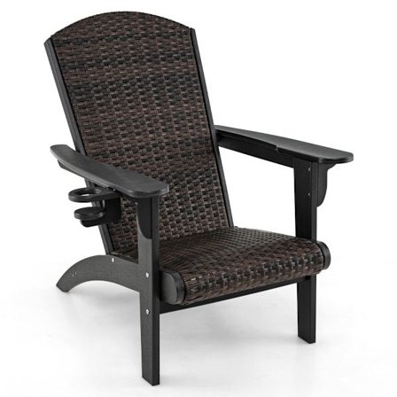 Adirondack stol med kopholder, HDPE & rattan, sort