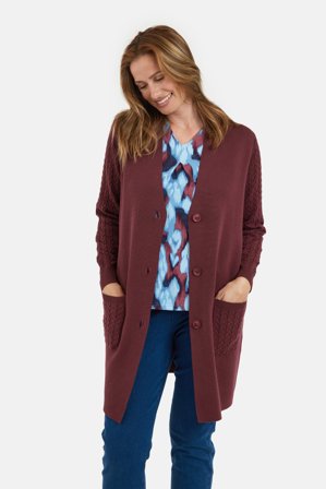 SIGNATURE - Langærmet Cardigan - Bordeaux - Lommer