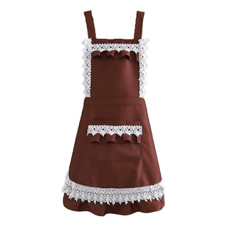 Naisten essu röyhelöillä, ulkotaskuilla, keittiöön, ruoanlaittoon, siivoukseen, kahviin