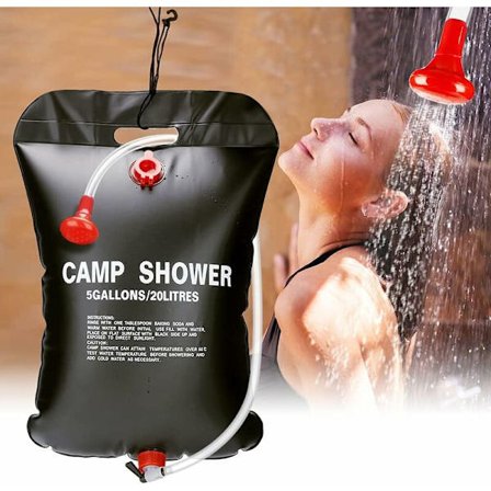 Solbruserpose, 20L bærbar campingbruserpose solvarmer, rejse solbruser med tænd/sluk-slange og bruserhoved