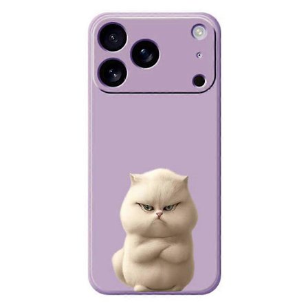 Skal till iPhone 17 Pro Arg Katt Mönster Tryckning Rak Kant TPU Telefon Baksida Lila