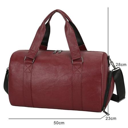 Stor kapacitet retro pu läder torr våt rese duffel väska(Röd l)