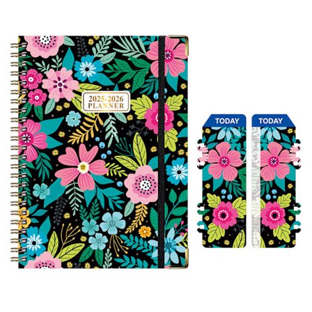 Skemalægger for skoleåret 2025-2026, ugentlig og månedlig planlægger med førsteklasses metalspiralindbinding, planlægger med faner for hurtig 