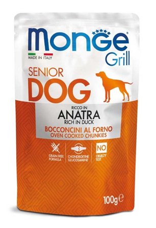 Monge Grill Senior Bocconcini con Anatra Cibo Umido Per Cani 100g
